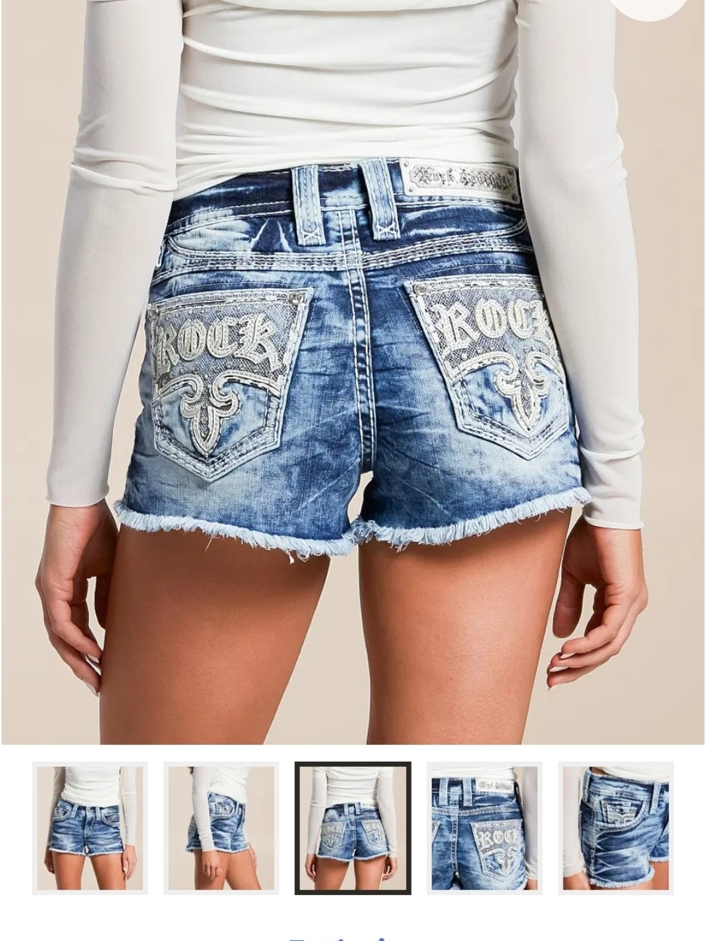 Rock Revival Women's Light Blue Distressed Embellished Denim Shorts Sz30